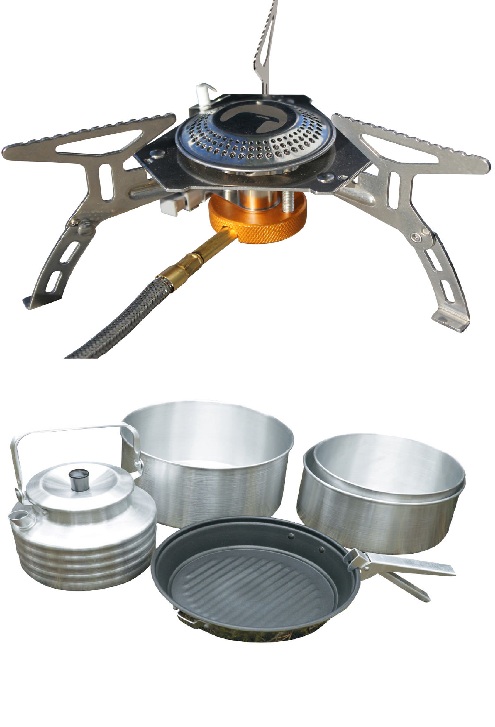 Brenner 220 g m/slange & piezo & Kjelesett Alu 5 deler
